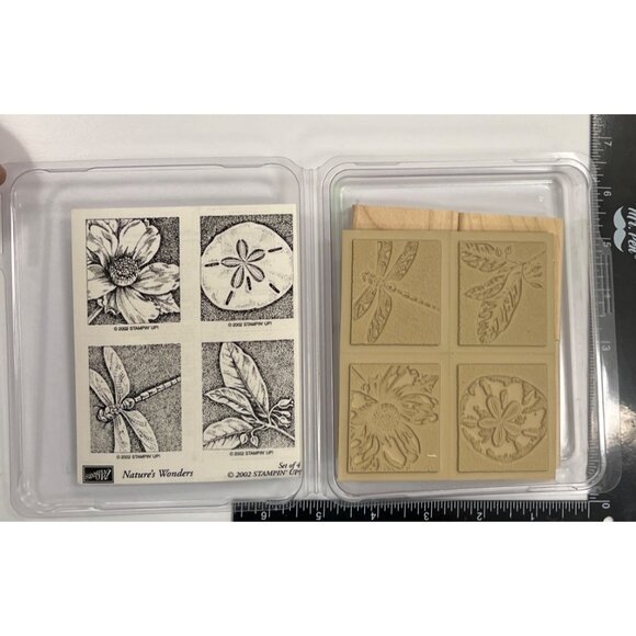 UNMOUNTED Stampin' Up! Natures Wonder Rubber Stamp Set Of 4 With Wooden Blocks - Picture 2 of 3